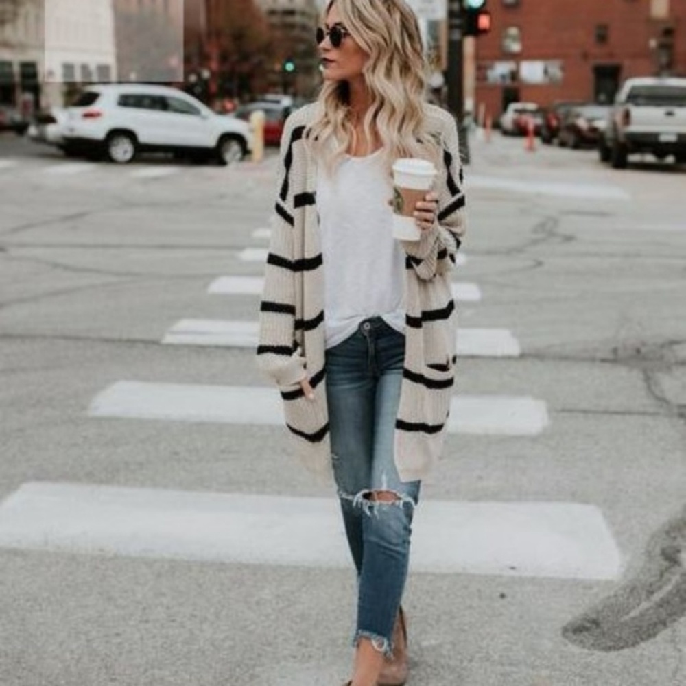 Oversize striped cardigan burgundy/navy NWOT